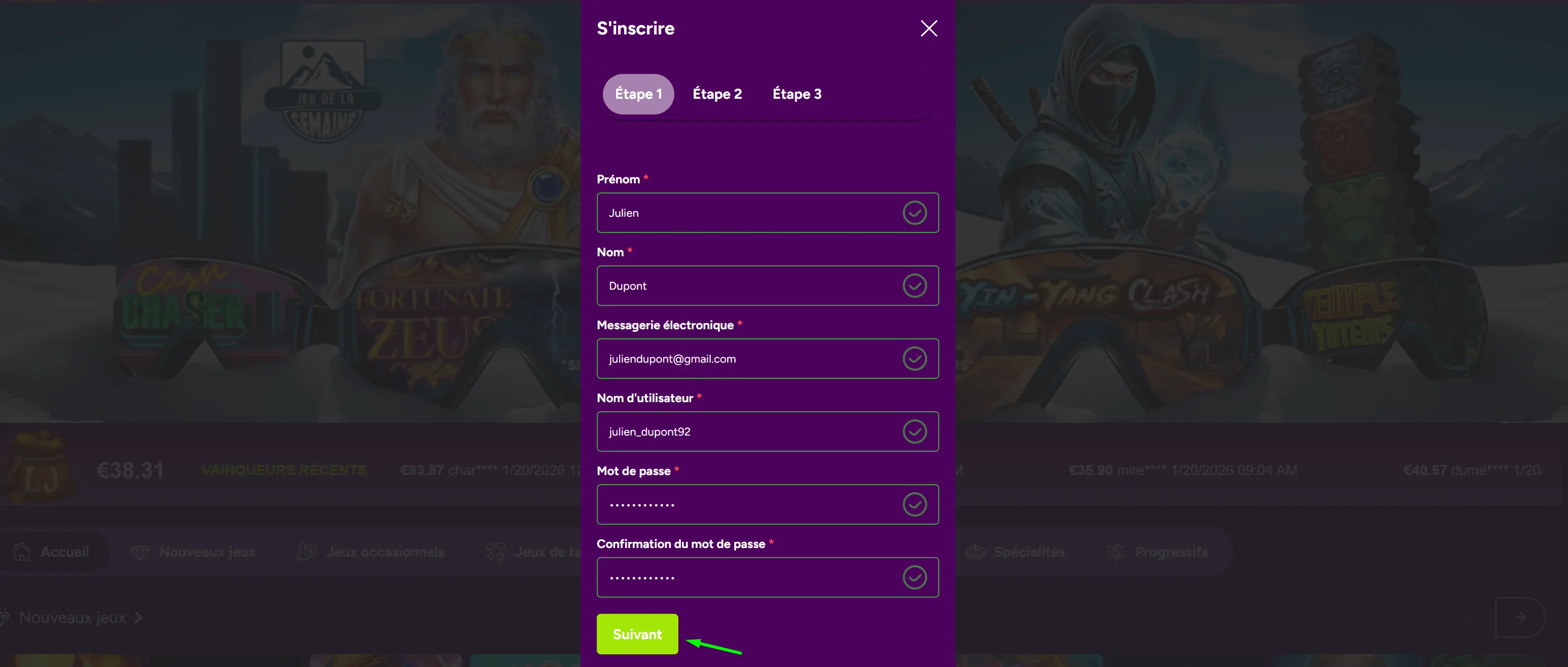 Création de compte Majestic Slots